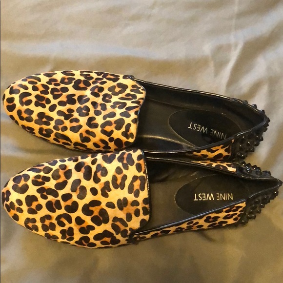 Nine West Studded, Calf-Hair Leopard Loafers 7.5 - Picture 2 of 5